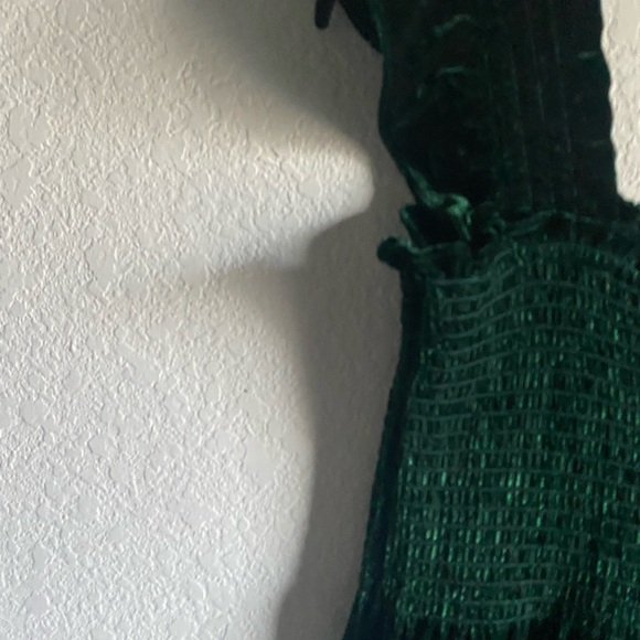 OPT Green Velvet Smocked Tiered Goth Vamp Elegant Dark Academia Midi Dress L - Picture 8 of 12